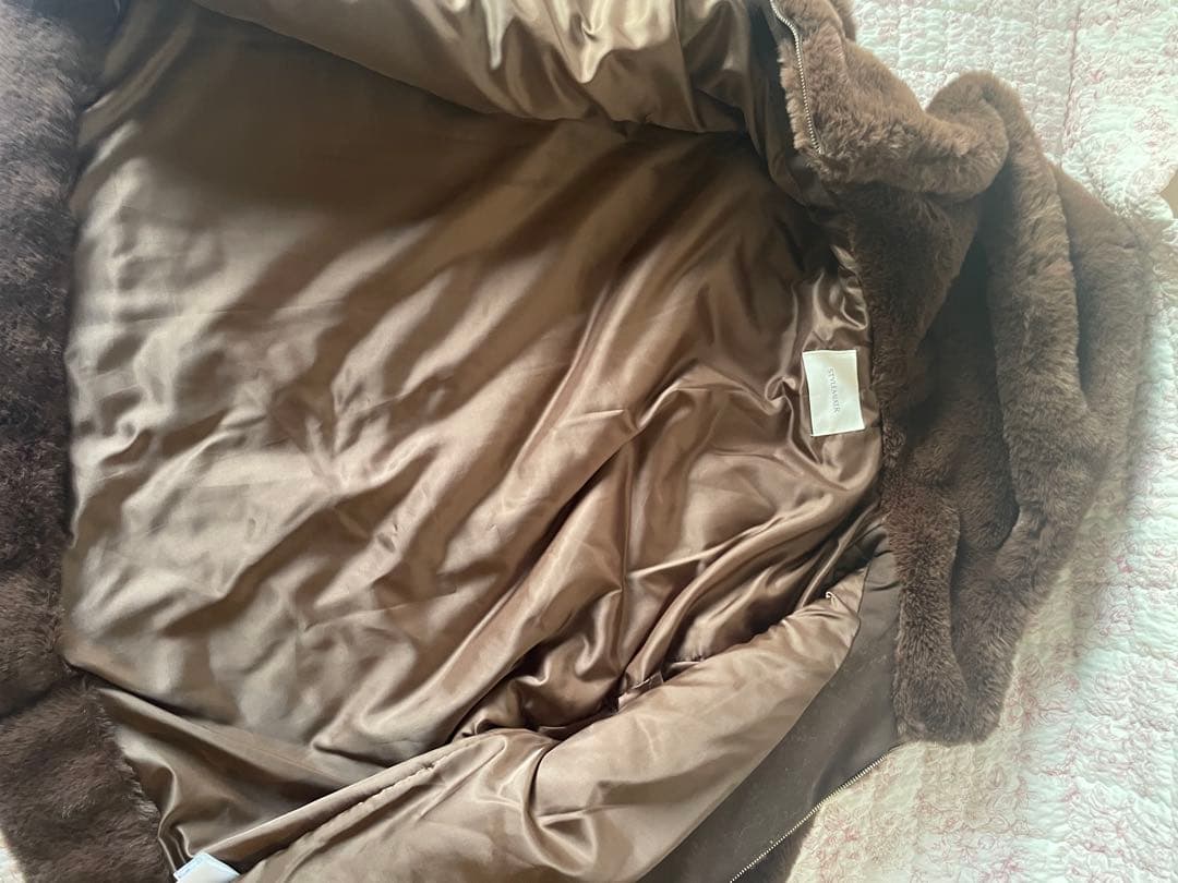 【スタイルミキサー】フードフェイクファーコート　チョコレートブラウン