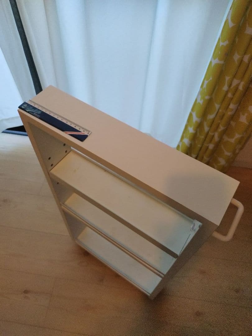 ホワイト木製キッチンワゴン ハンドル付き 隙間収納9.5cm