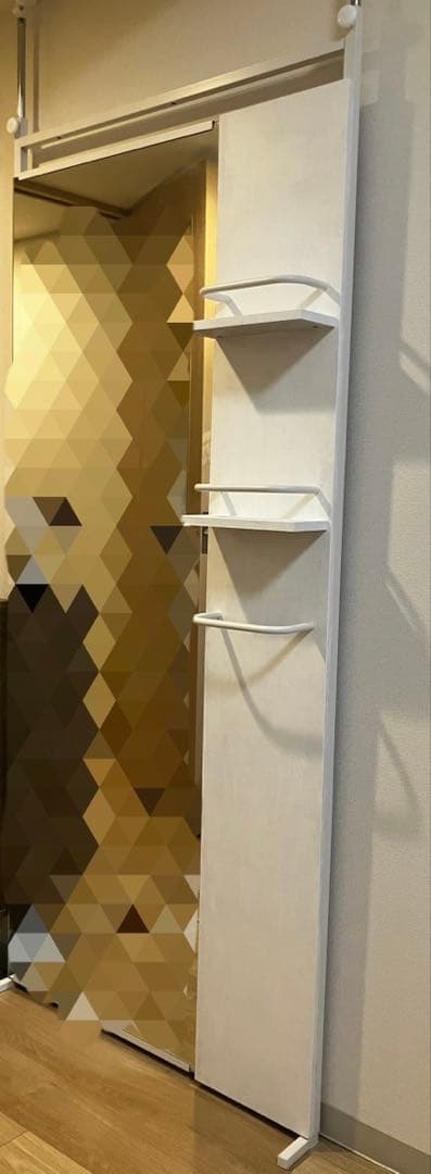 LOWYA突っ張り式姿見 全身鏡 収納付き ホワイト