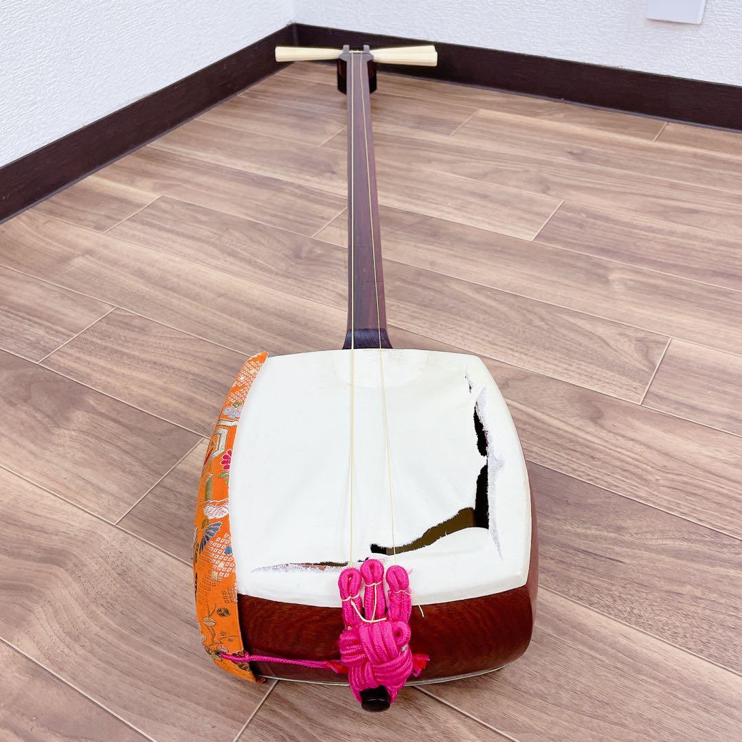 地唄三味線 細棹 一本溝 丸打胴 紅木 和楽器