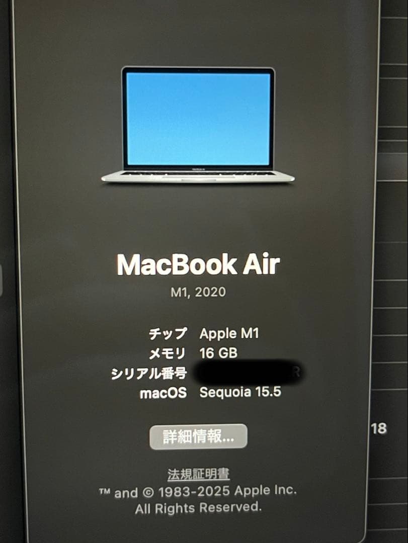 MacBook Air M1 16GB 256GB 容量100％ 美品