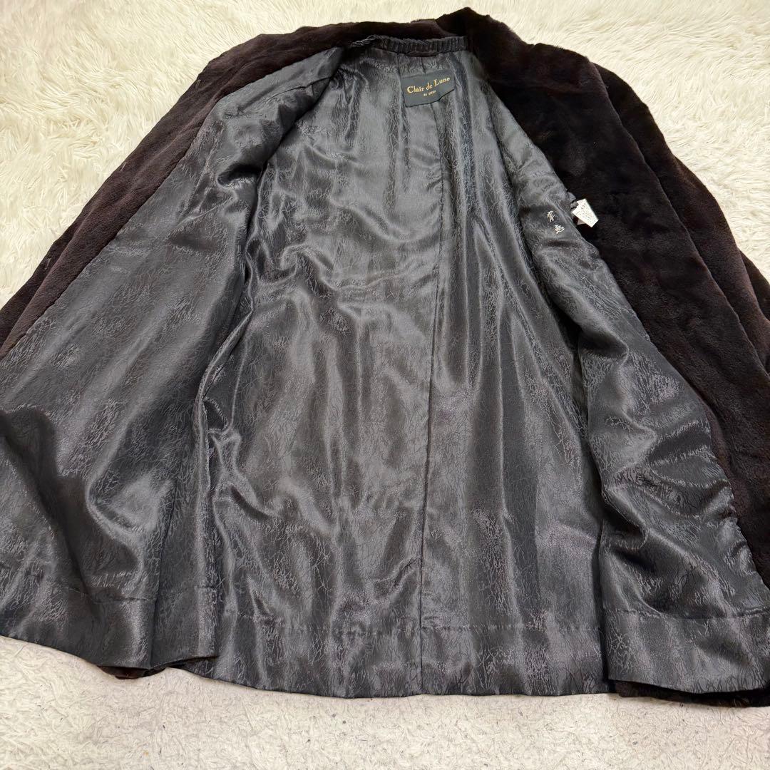 美品　エンバ　シェアードミンク　毛皮　ファーコート　総柄裏地　市松模様