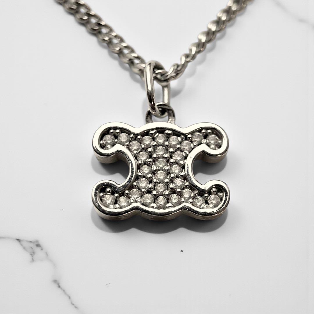 現行モデル 美品 セリーヌ トリオンフ ラインストーン ネックレス シルバー