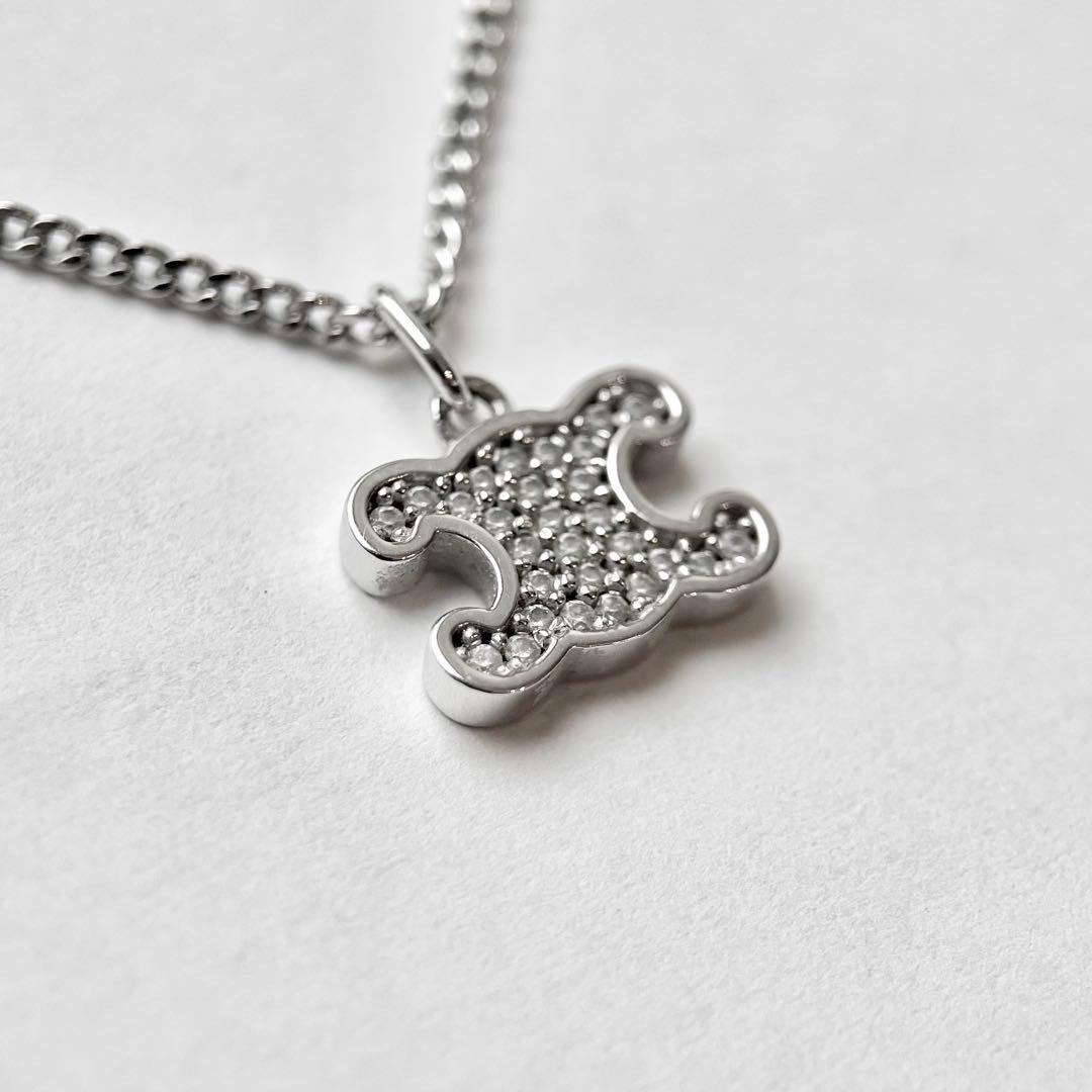 現行モデル 美品 セリーヌ トリオンフ ラインストーン ネックレス シルバー