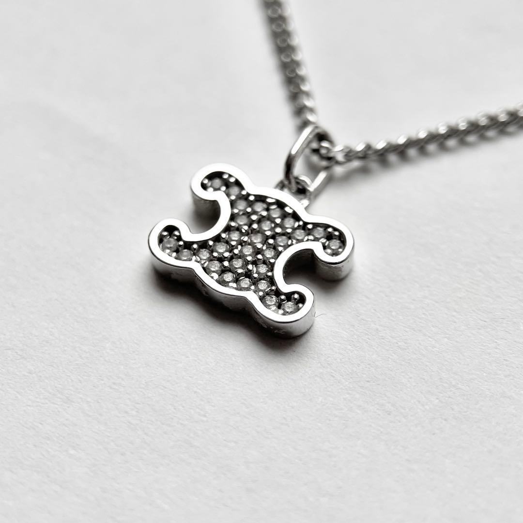 現行モデル 美品 セリーヌ トリオンフ ラインストーン ネックレス シルバー