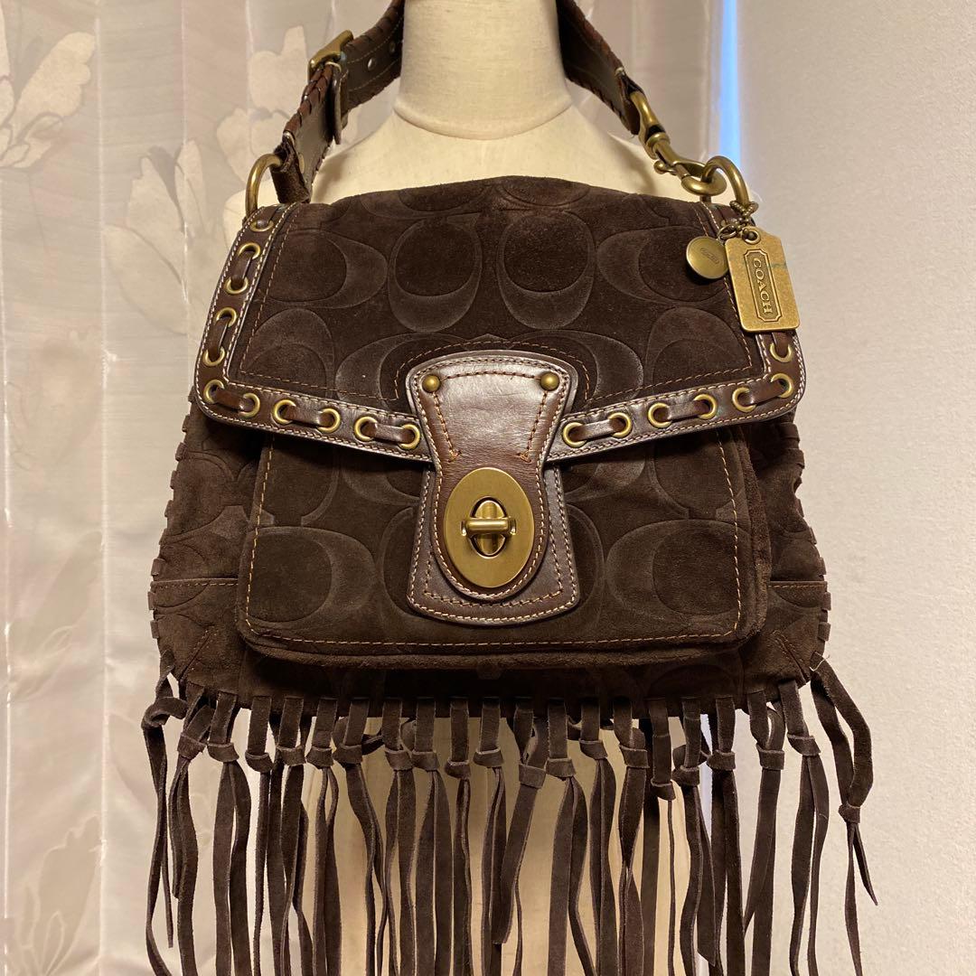 Coachブラウンフリンジスエードバッグ