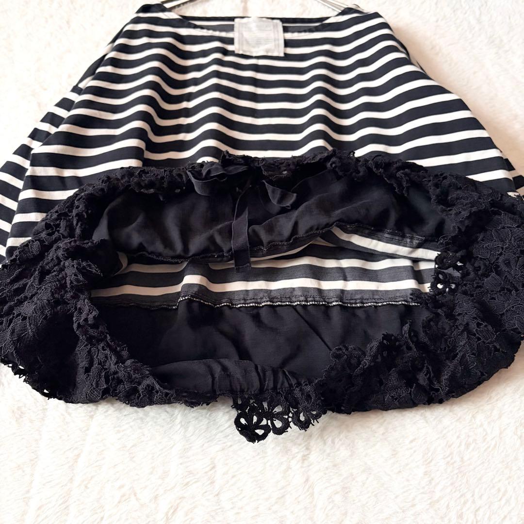 6088 【美品】 ビアズリー 裾レースカットソー ボーダー 調節リボン付き