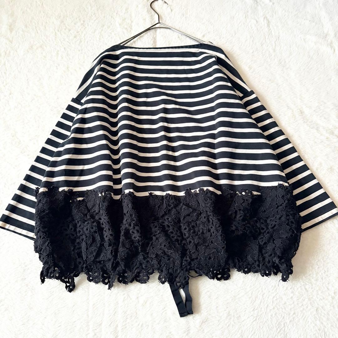 6088 【美品】 ビアズリー 裾レースカットソー ボーダー 調節リボン付き