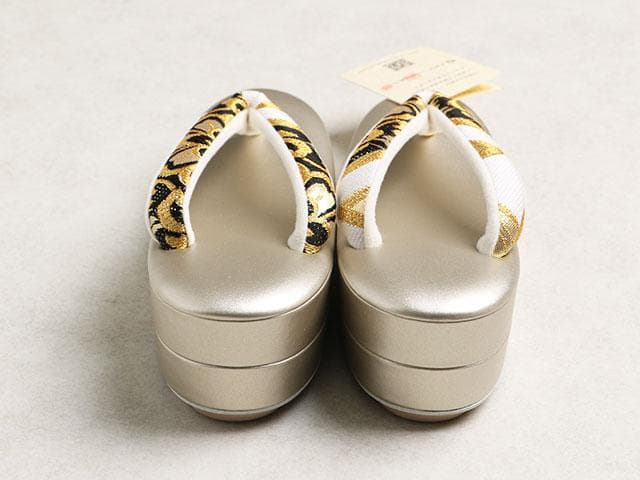 【新品】草履バッグセット フリーサイズ 古典柄 帯地 黒&ゴールド　01895