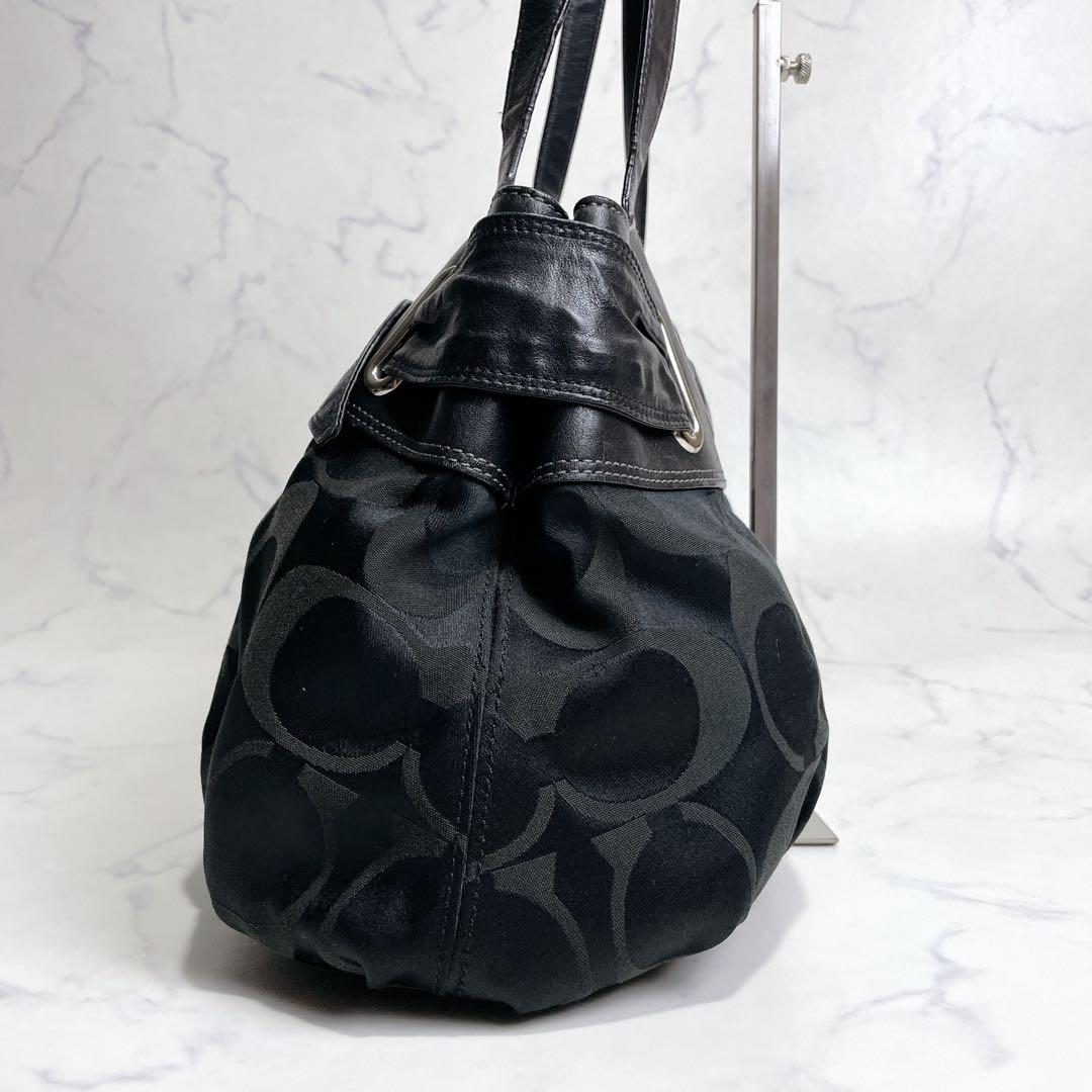 COACH ハンドバッグ シグネチャー キャンバス レザー ショルダー ブラック
