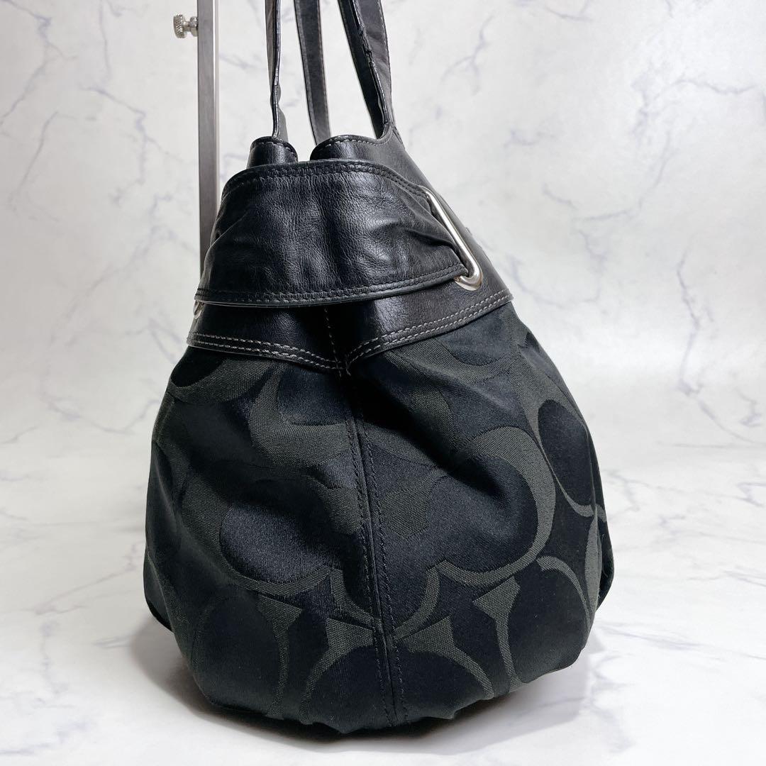 COACH ハンドバッグ シグネチャー キャンバス レザー ショルダー ブラック
