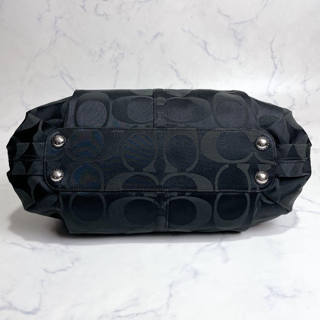 COACH ハンドバッグ シグネチャー キャンバス レザー ショルダー ブラック