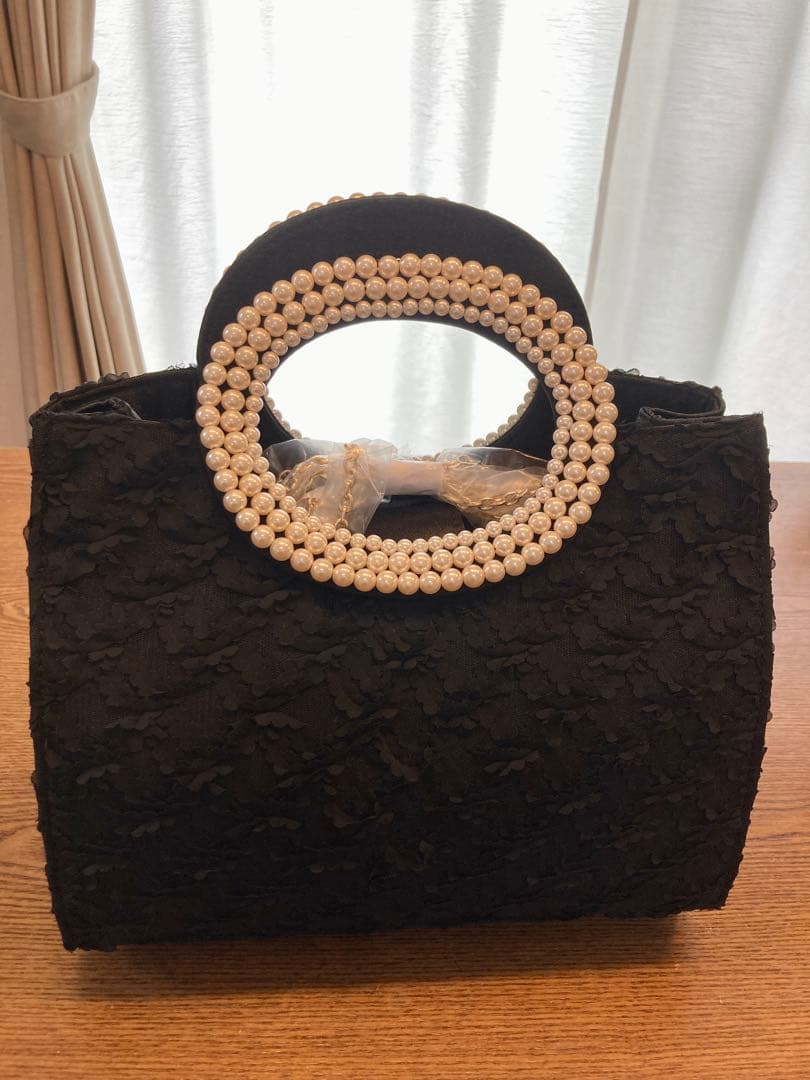 パールハンドル 黒 パーティーバッグ イヤリング　ネックレス　セット　結婚式