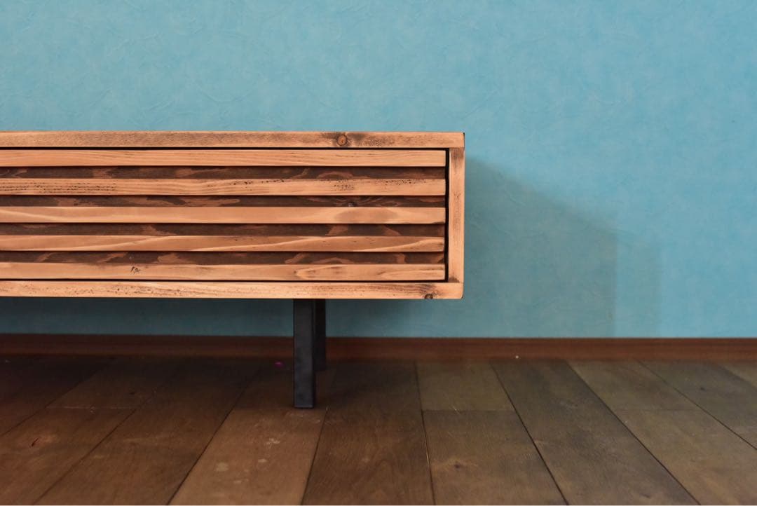 無垢】テレビボード　180㎝　サイド格子　ミディアムブラウン　　鉄脚