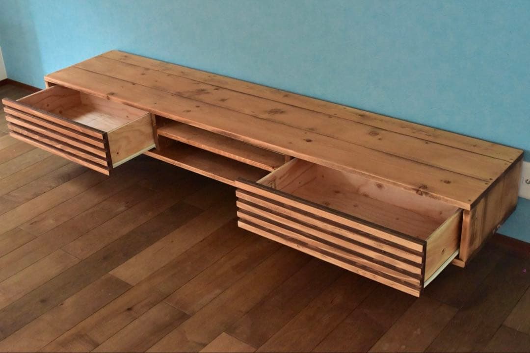 無垢】テレビボード　180㎝　サイド格子　ミディアムブラウン　　鉄脚