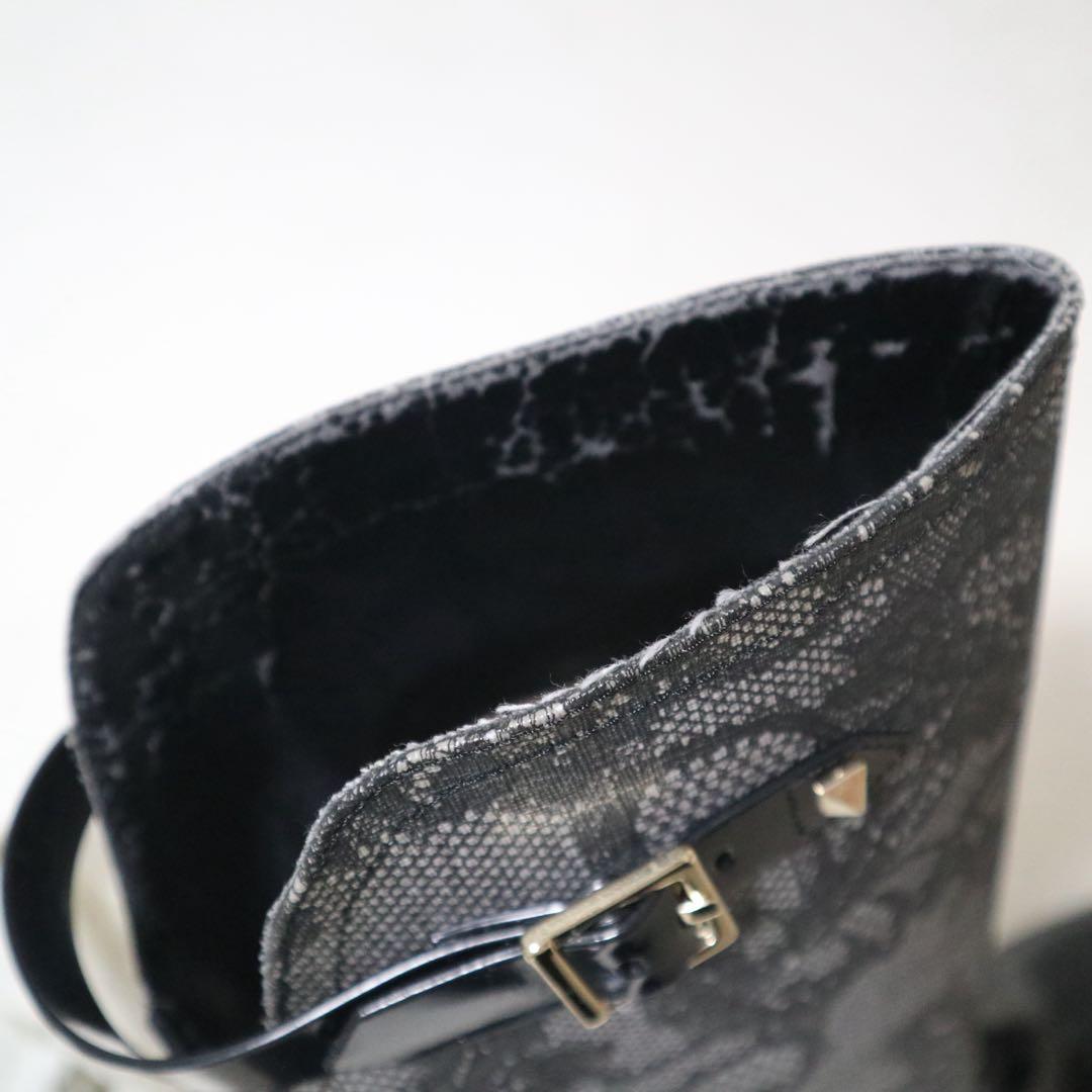 ヴァレンティノ レインブーツ 長靴 レース 刺繍 スタッズ ベルト ロング 38