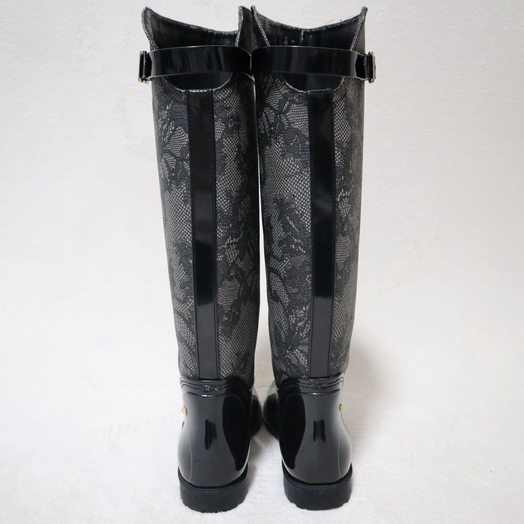 ヴァレンティノ レインブーツ 長靴 レース 刺繍 スタッズ ベルト ロング 38