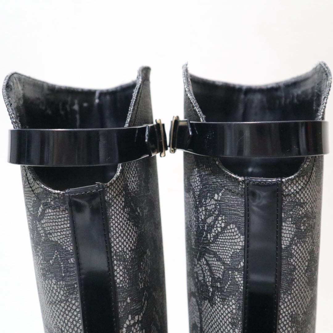 ヴァレンティノ レインブーツ 長靴 レース 刺繍 スタッズ ベルト ロング 38