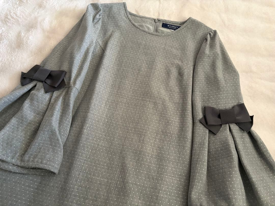 エムズグレイシー リボン ドットウールチュニック 40