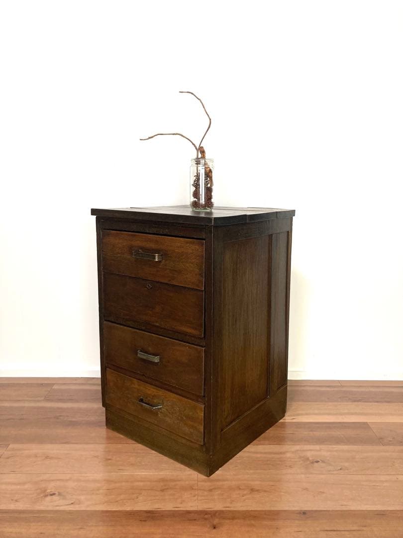 【メンテ済み】味のあるアンティークの木製引出し　 ベッドサイドテーブル　工具入れ