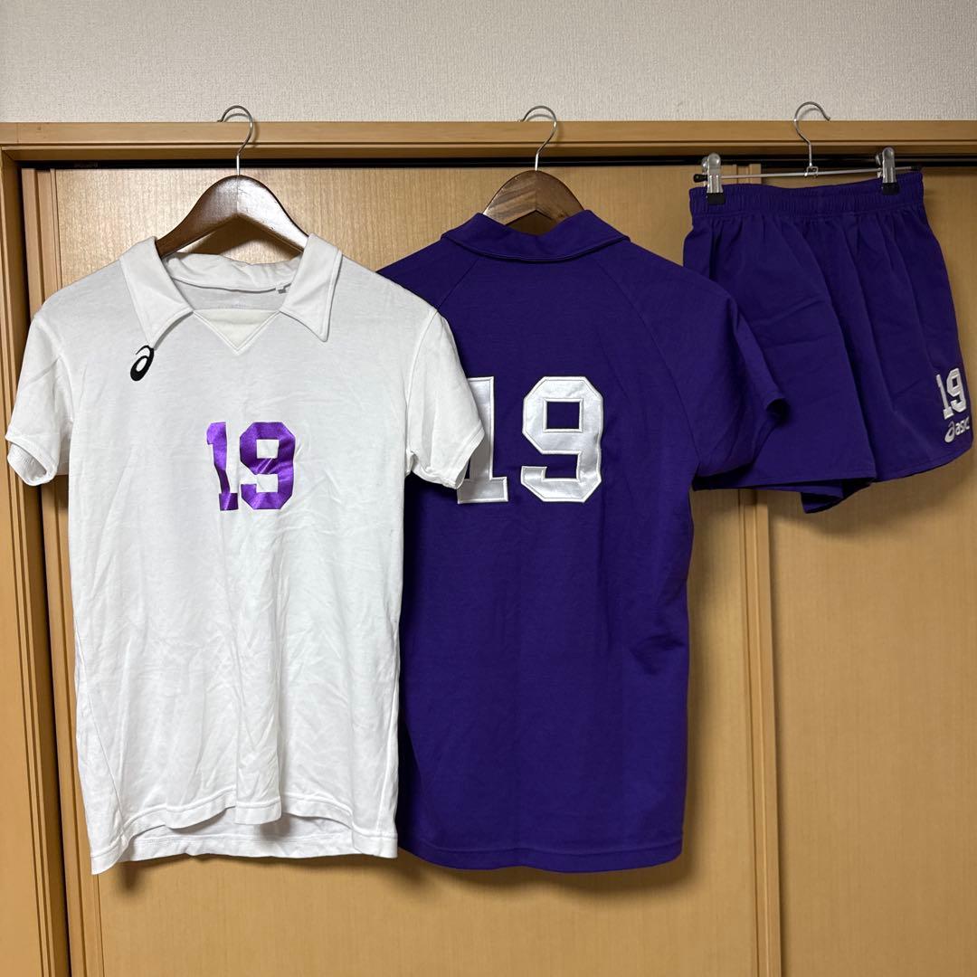 に*読様 明治大学 バレーボール ユニフォーム白紫2着　上下セット Lサイズ