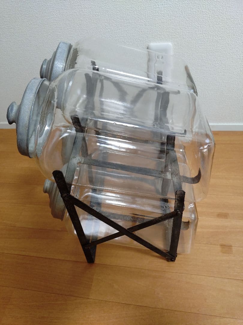 昭和レトロ　ガラス瓶お菓子入れ　小物入れ　アンティーク　ビンテージ　架台付　レア