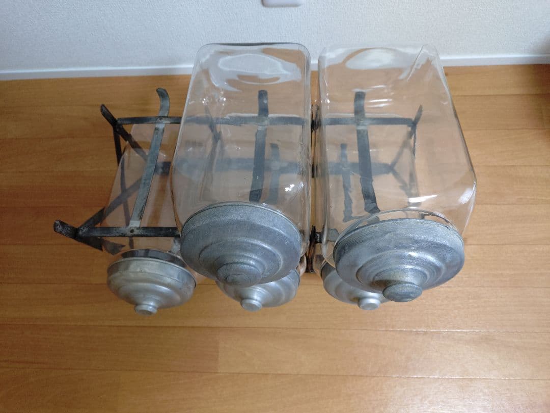 昭和レトロ　ガラス瓶お菓子入れ　小物入れ　アンティーク　ビンテージ　架台付　レア