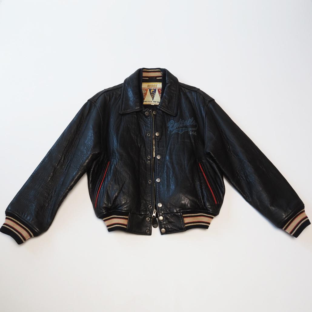 AVIREX 襟付き ショート丈 短丈 オールレザースタジャン 茶芯 本革