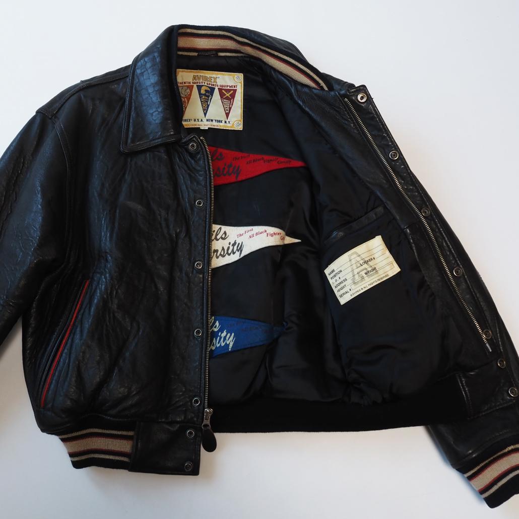 AVIREX 襟付き ショート丈 短丈 オールレザースタジャン 茶芯 本革