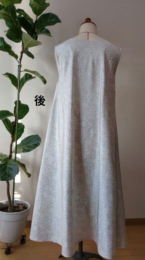 着物リメイク♤白大島紬フレアーワンピース♤正絹ストール付き♤