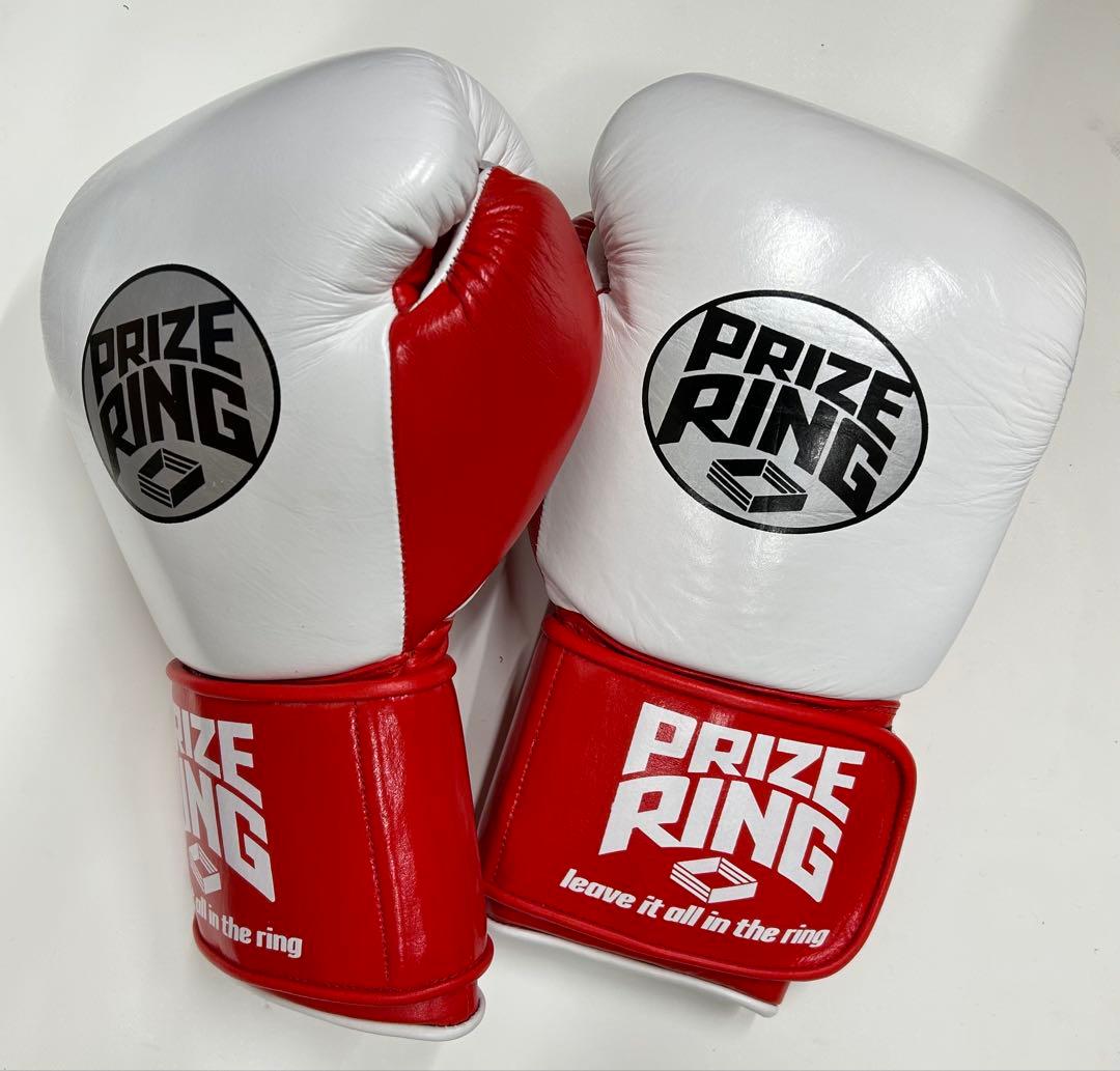 プライズリング　ボクシンググローブ　本革製 白/赤16oz