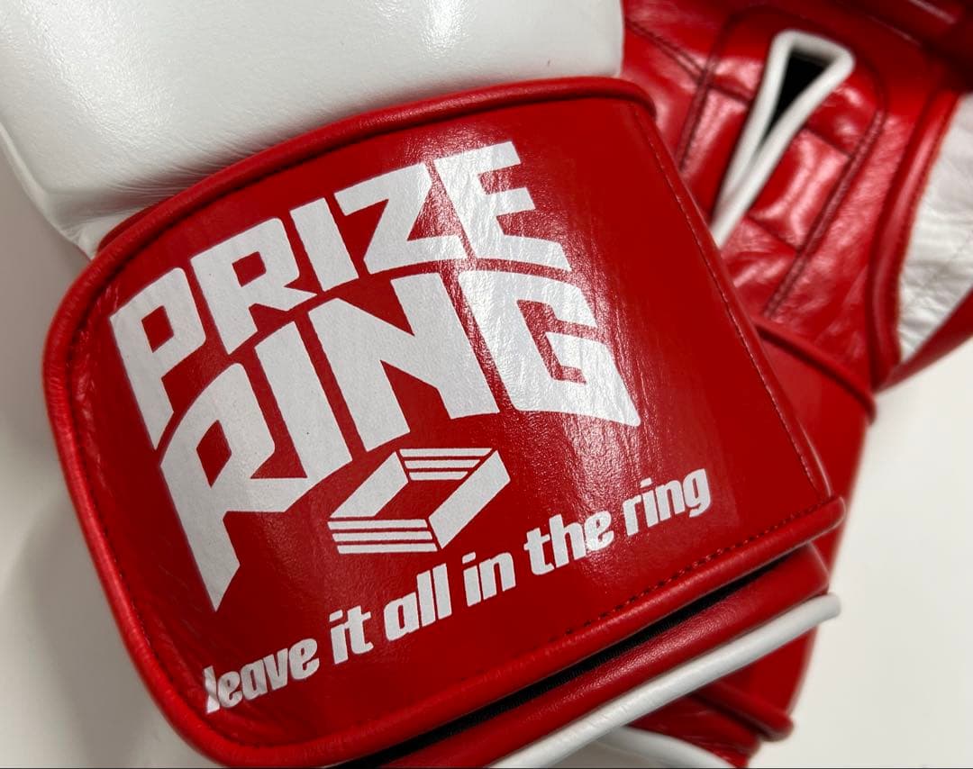 プライズリング　ボクシンググローブ　本革製 白/赤16oz