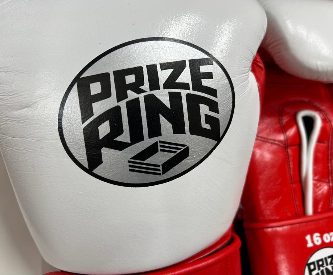 プライズリング　ボクシンググローブ　本革製 白/赤16oz