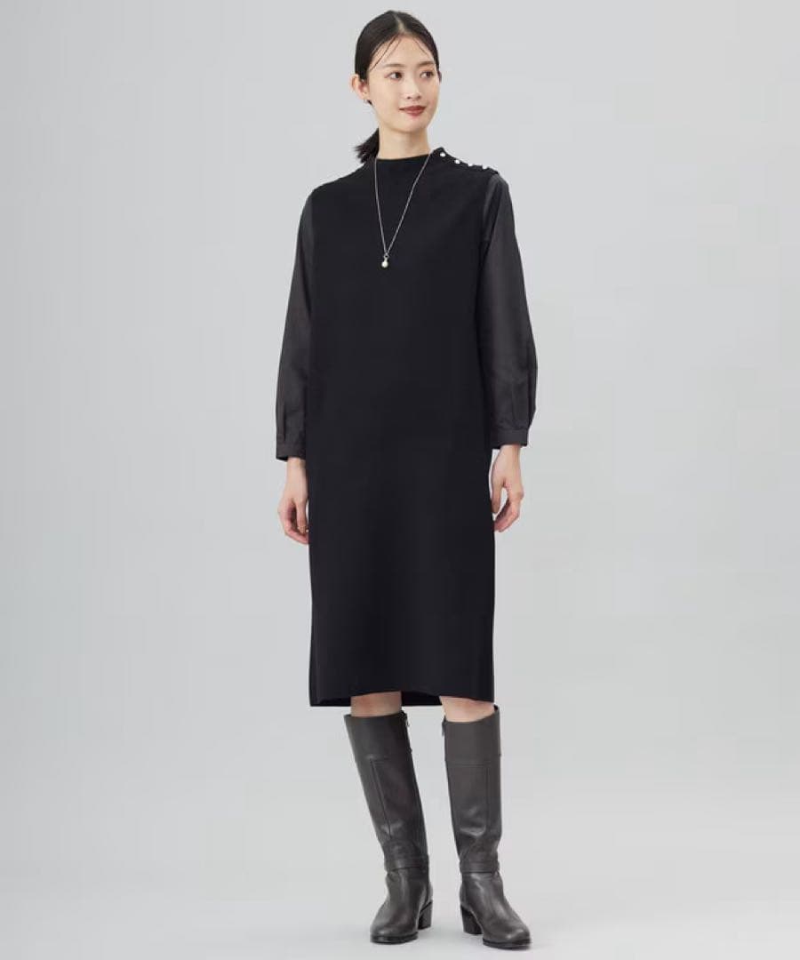 24AW ジェイプレス　CLOTH COMBI KNIT ワンピース　ネイビー系