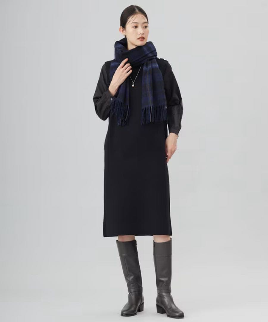 24AW ジェイプレス　CLOTH COMBI KNIT ワンピース　ネイビー系