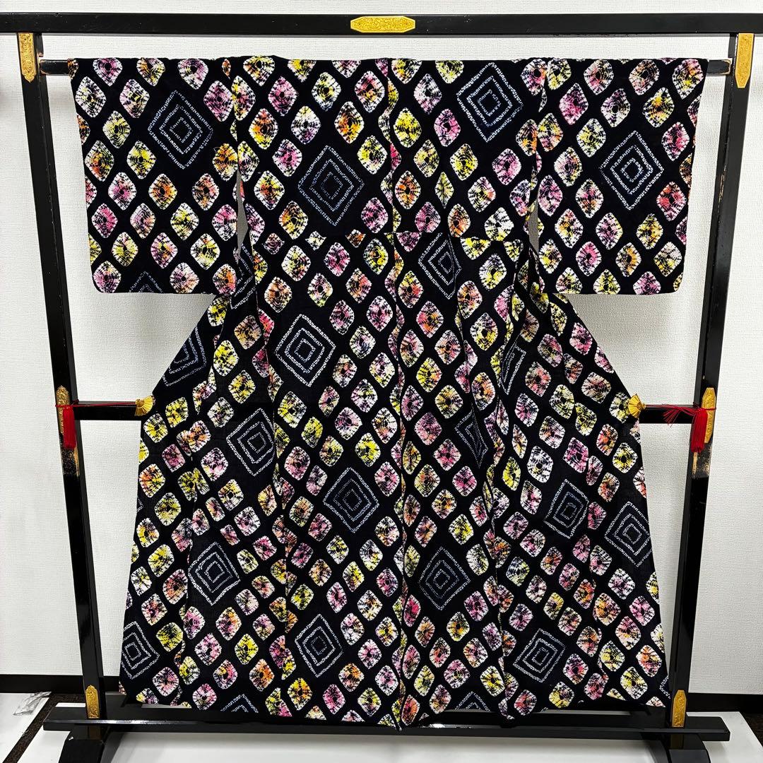 桜*中様 着物 有松絞り 浴衣 木綿 素敵なデザイン 藍染め U-7329