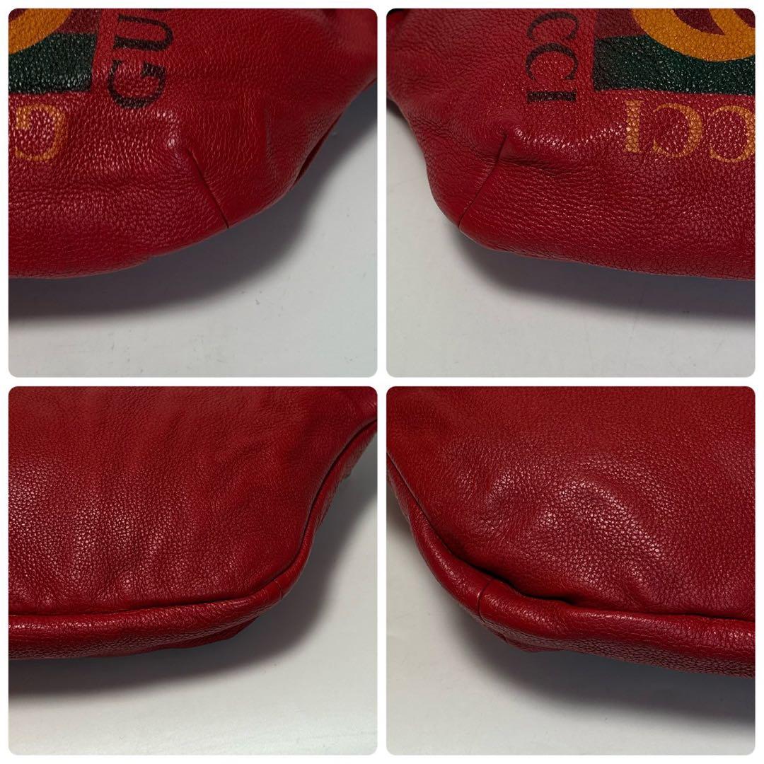 p97【美品】グッチ　レザー　ロゴプリント　シェリーライン　ウエストバッグ