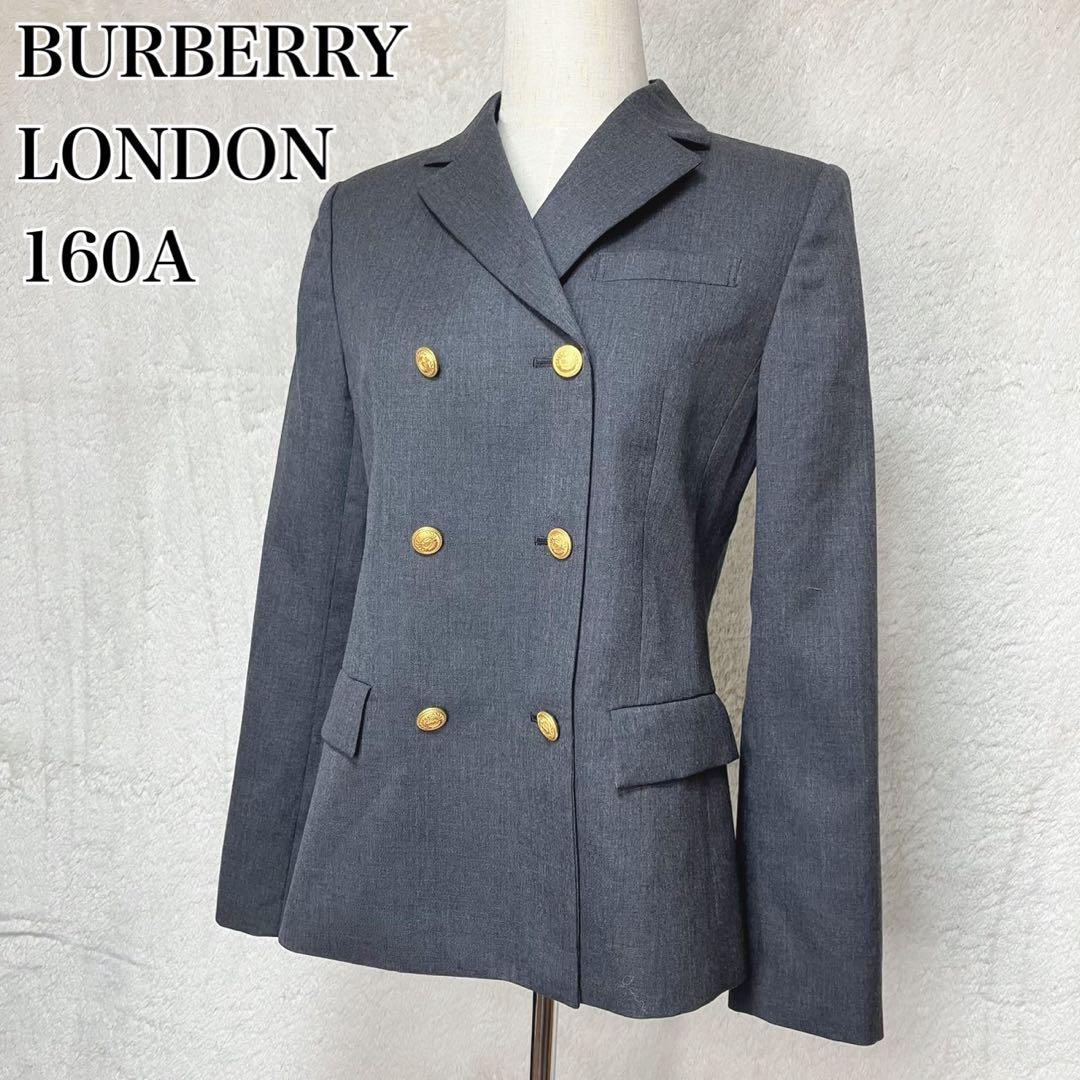 美品 バーバリー ロンドン ダブル 金ボタン テーラード ジャケット グレー