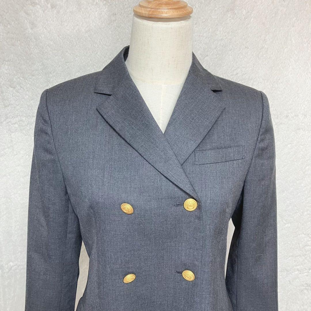 美品 バーバリー ロンドン ダブル 金ボタン テーラード ジャケット グレー