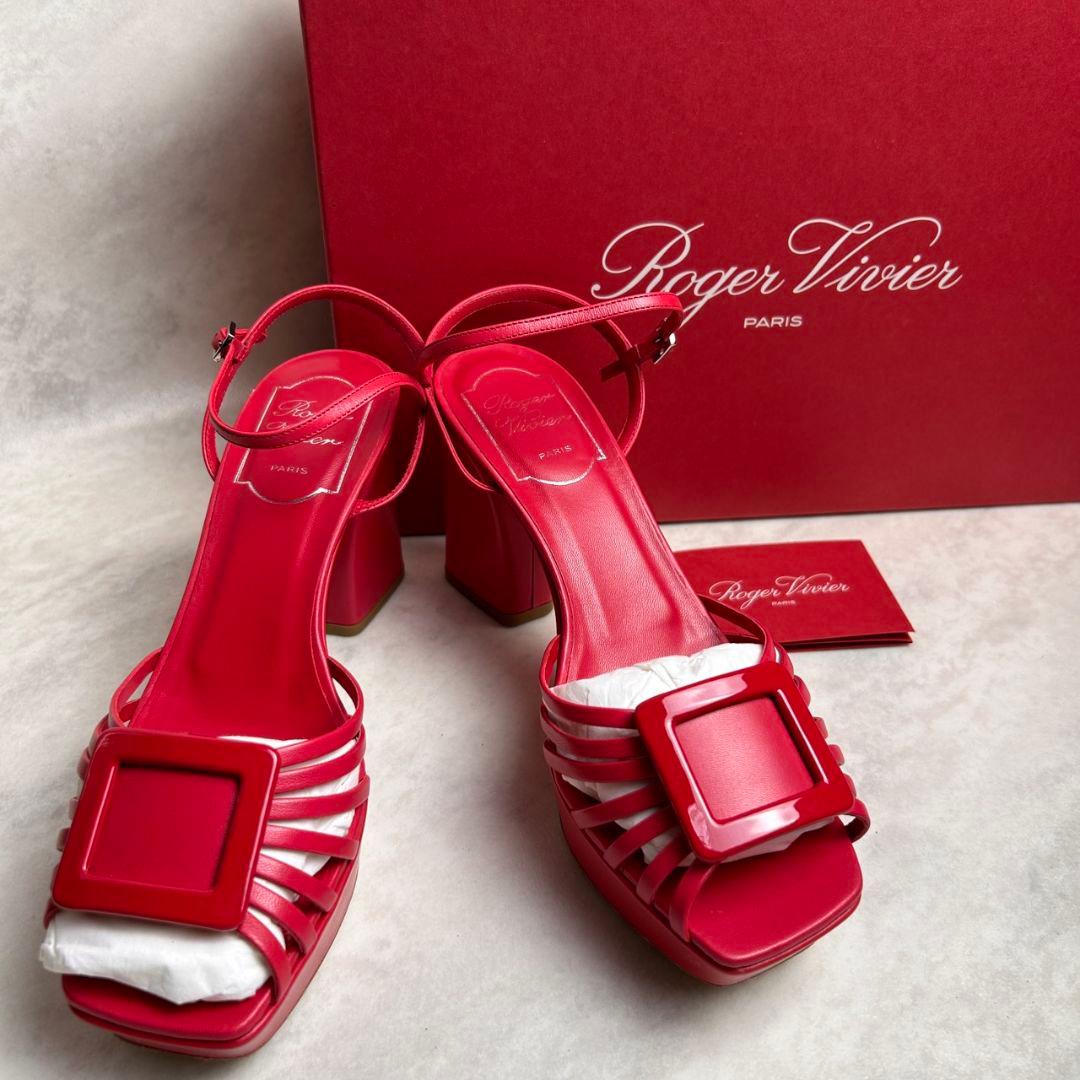 【未使用級】 Roger Vivier レザー サンダル レッド バレンタイン