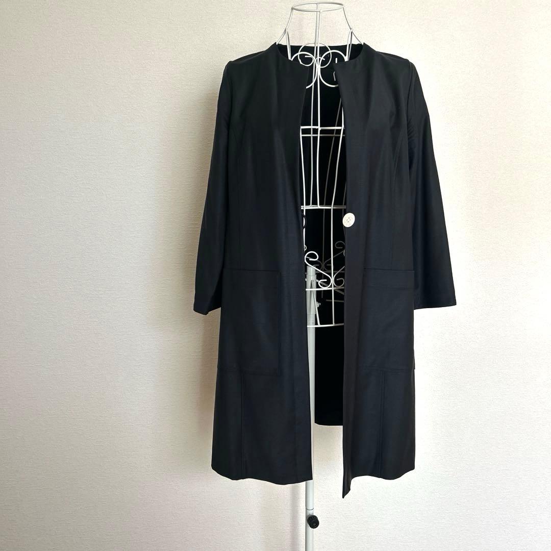 ￼ エムフィル　M・fil 比翼ノーカラー　コート 濃紺 サイズ40 春・秋