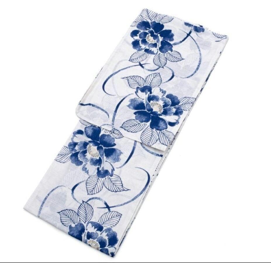 お任せ下駄+お任せ青系半幅帯お任せ帯締めつき◆墨描き鉄線花浴衣◆新