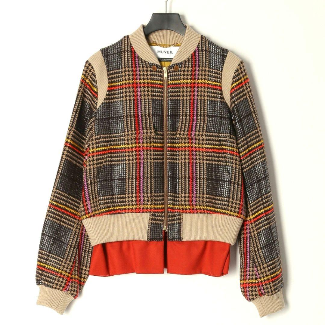 MUVEIL ミュベール ブルゾン チェック ブラウン系 36