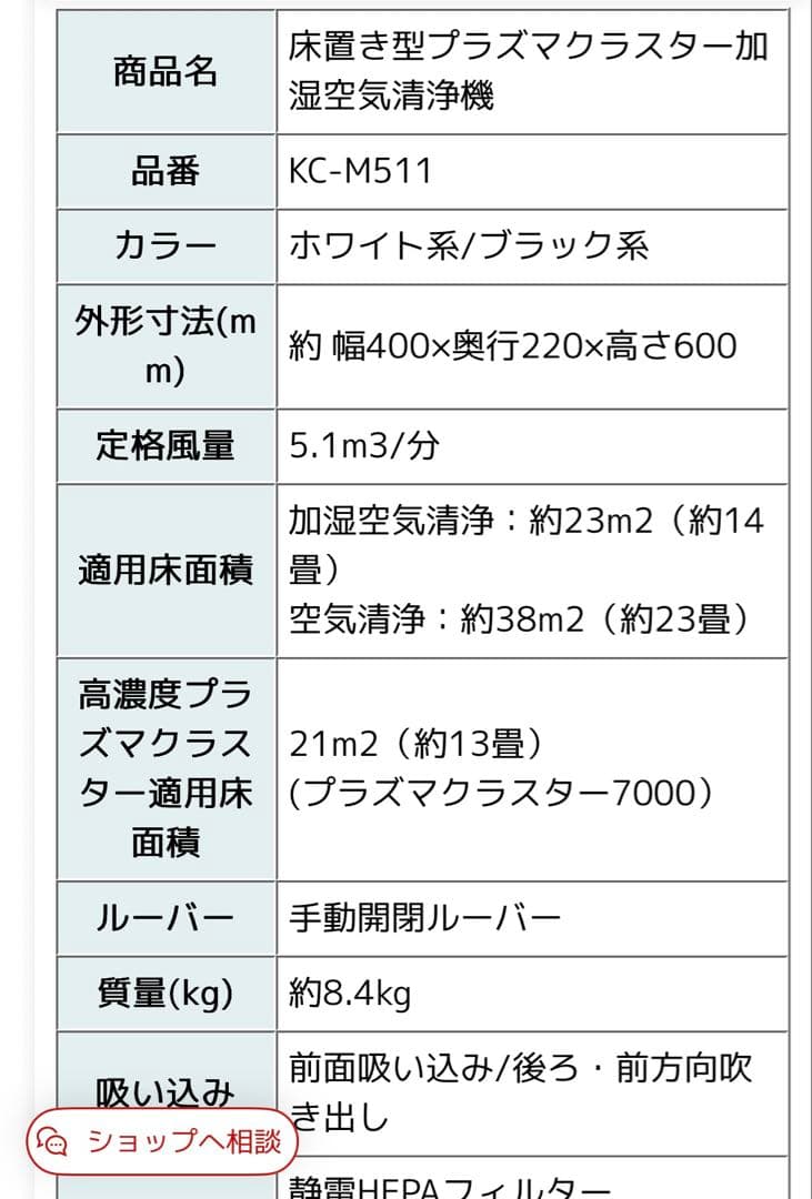 kC-M511-W SHARP 加湿空気清浄機　新品未使用