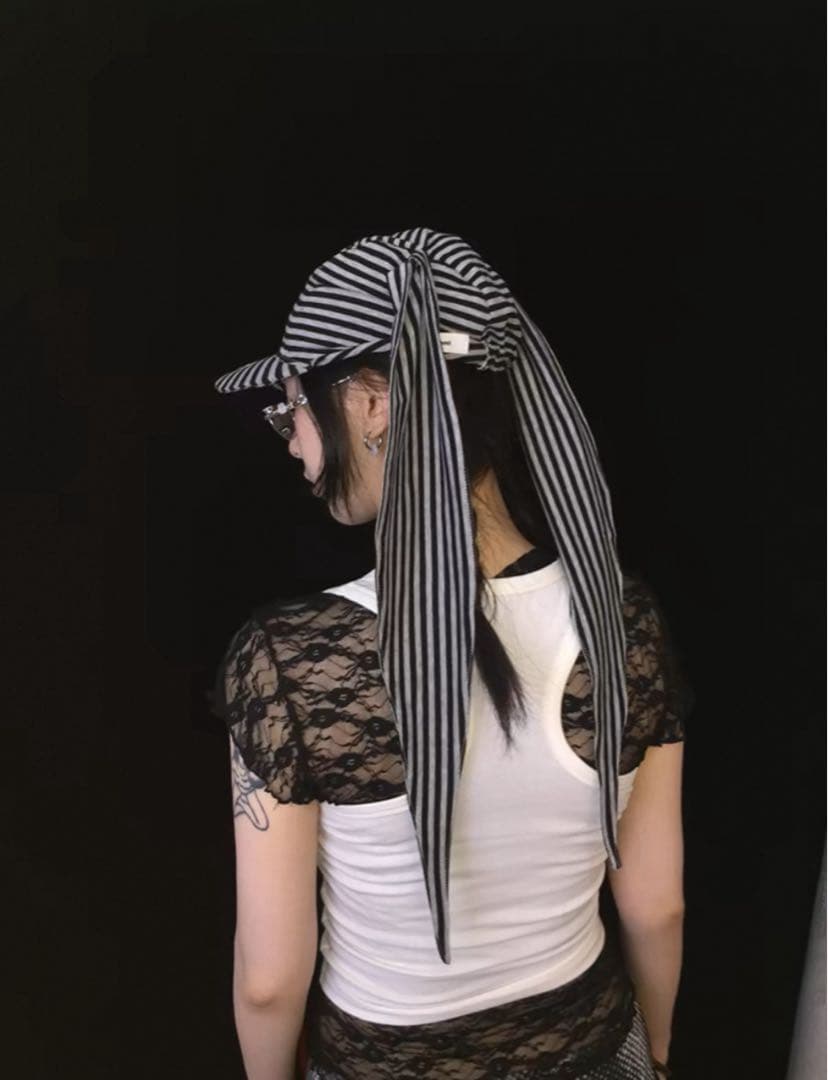 ストライプキャップ リボン付き