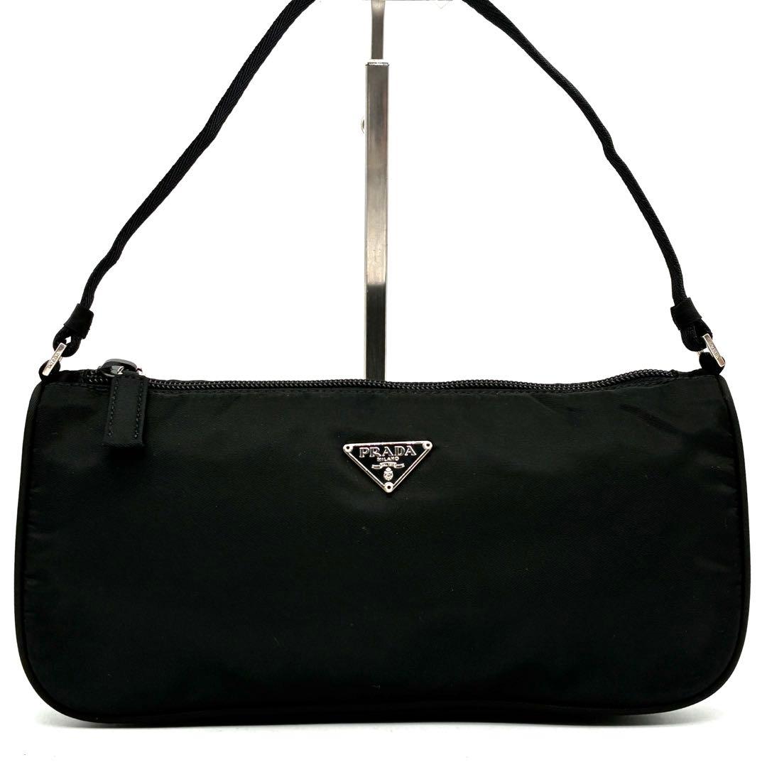 未使用保管品 プラダ アクセサリーポーチ 三角ロゴ 白タグ ハンドバッグ 黒