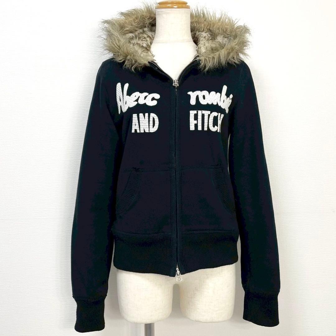 y2k❤️ Abercrombie＆Fitch ロゴ 刺繍 ファー ジップパーカー