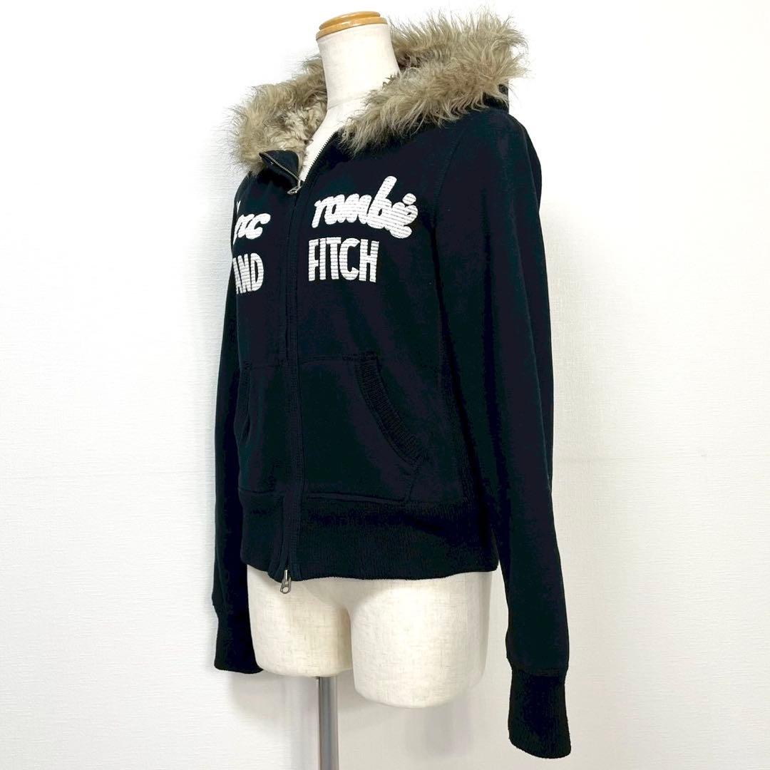 y2k❤️ Abercrombie＆Fitch ロゴ 刺繍 ファー ジップパーカー