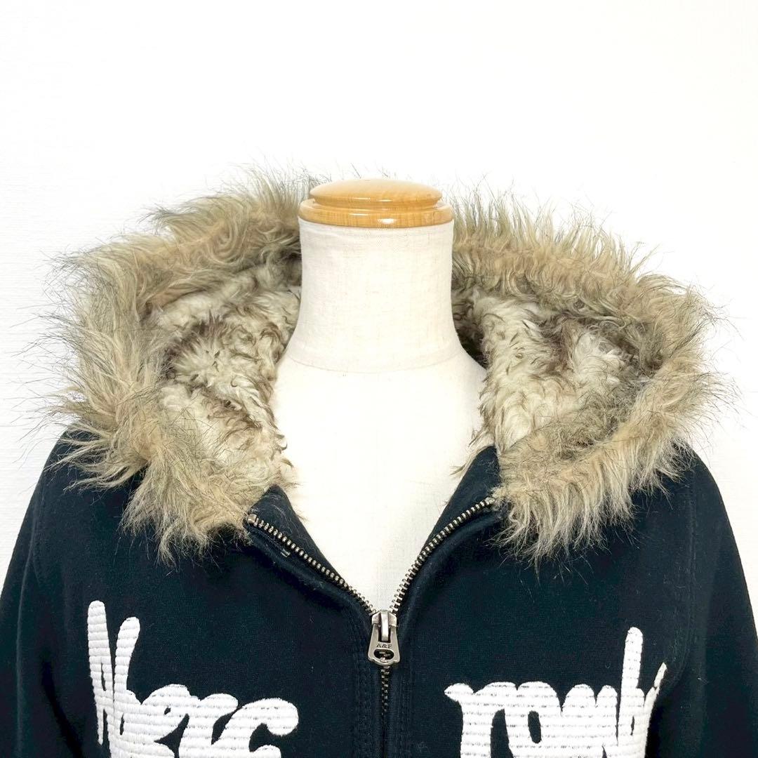 y2k❤️ Abercrombie＆Fitch ロゴ 刺繍 ファー ジップパーカー
