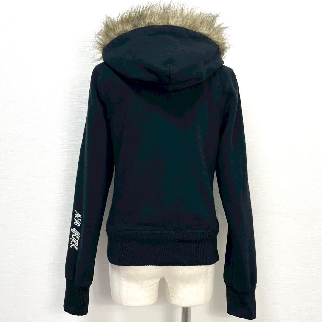 y2k❤️ Abercrombie＆Fitch ロゴ 刺繍 ファー ジップパーカー